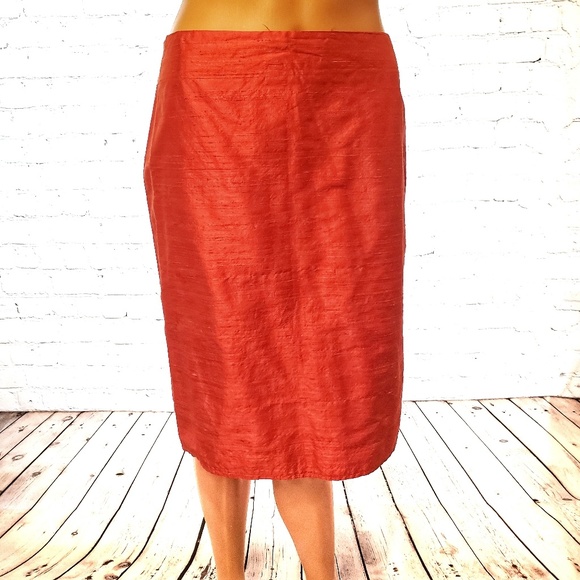Gilbert Gilmor New York Shiny Orange Linen Skirt - Picture 2 of 7